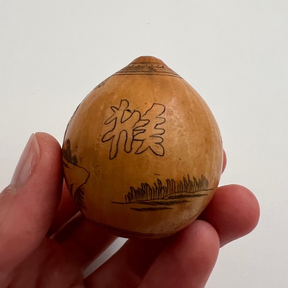 Antique lanzou carved etched gourd Chinese Zodiac year of Monkey folk art - Picture 7 of 13